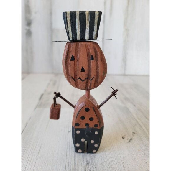 Halloween vintage wooden Jack O'Lantern trick or treater unique figure polka dot - Picture 2 of 9